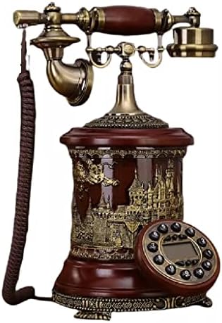 ZJHYXYH Antik Tömör Fa Fix Telefon gyorstárcsázás Hengeres Vezetékes Telefon Elektronikus Bell, Kék Háttérvilágítás+Kihangosító+Hívófél-AZONOSÍTÓ